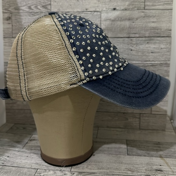 Blue rhinestone sparkling trucker baseball cap hat - Picture 6 of 6